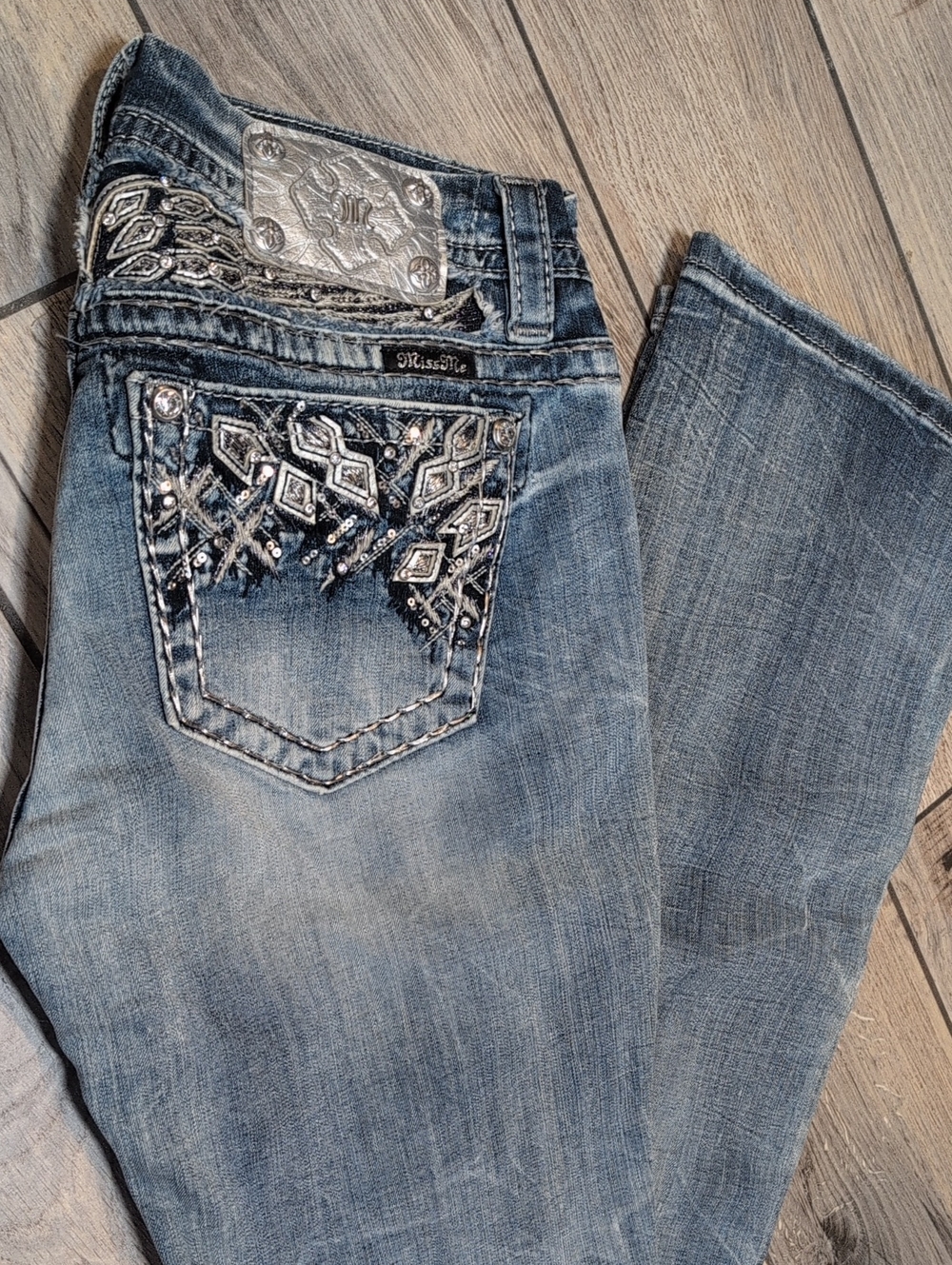 Miss Me Blue Y2K Bling Embellished Bootcut Jeans Size 30 McBling 2000s